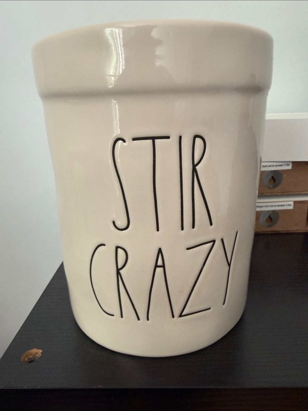 Rae Dunn Cream Ceramic Utensil Crock with Black Lettering